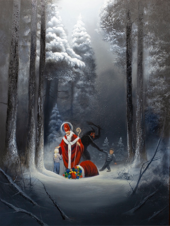 St Nicholas and Krampus - Oil Painting(frame Included) - Etsy