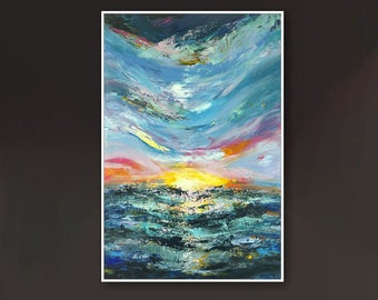 Paesaggio colorato Arte acrilica su tela Arte astratta moderna Cornice su tela Pittura Dipinta a mano Opera d'arte Home Decor Arte minimalista 27,6x19,7"