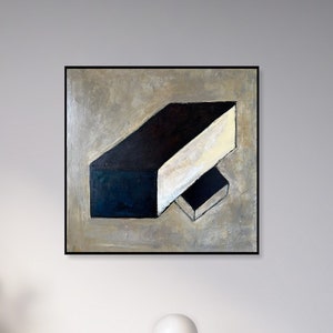 Abstracte bruine geometrische vormen schilderijen op canvas, moderne neutrale minimalistische kunst decor beste keuze voor thuis of op kantoor wanddecoratie 24x24 afbeelding 2