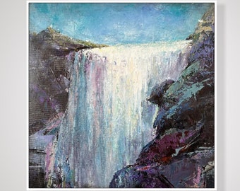 Pinturas abstractas de cascada sobre lienzo, arte texturizado natural original, pintura al óleo personalizada, decoración de pared elegante escandinava Morden 20 "x 20"