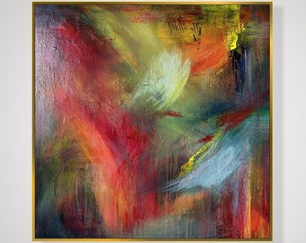 Original abstrakte bunte Gemälde auf Leinwand moderne lebendige Acryl Kunstwerk, Regenbogen Farben Malerei, handgemachte Wand-Kunst-Dekor 72 "x 28""