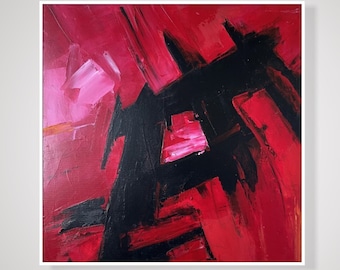 Rode hiëroglief schilderijen op canvas rode en zwarte kleuren kunst minimalistische kunst voor thuis expressionisme schilderij frame schilderij 24 "x 24"