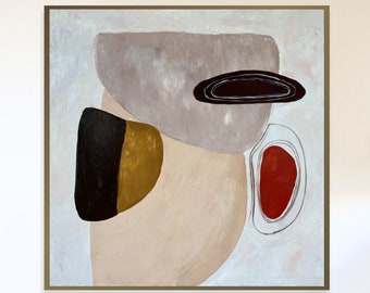 Abstrakte geometrische Formen Gemälde auf Leinwand, Original minimalistisches buntes Kunstwerk, modernes strukturiertes Gemälde für die Hauswand 71 x 71 cm
