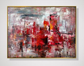 23.6x31.5" Abstract Red Paintings On Canvas, Modern Textured Painting, Original Handmade Art, Japandi Wall Hanging Decor for Home