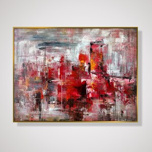 23.6x31.5 Abstract Red Paintings On Canvas, Modern Textured Painting, Original Handmade Art, Japandi Wall Hanging Decor for Home image 1