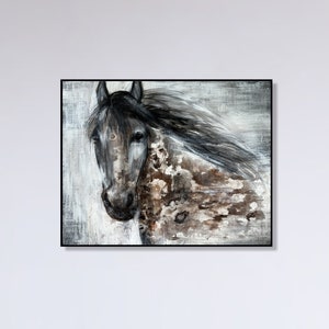 21.7x27.6 Abstract Horse Paintings on Canvas. Original Animal Painting Fabric, Neutral Farmhouse Artwork, best choice for Guest Room Decor image 2