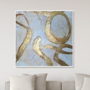 Abstract Beige And Gold Painting on Canvas, Original Gold Leaf Art, Custom Oil Painting, Textured Handmade Minimalist Art Wall Decor 28x28 image 2