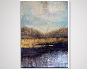 27.6x19.7" Abstract Landscape Paintings on Canvas. Neutral Aesthetic Decor Art, Handmade Textured Painting Wall Hanging Artwork Modern Decor