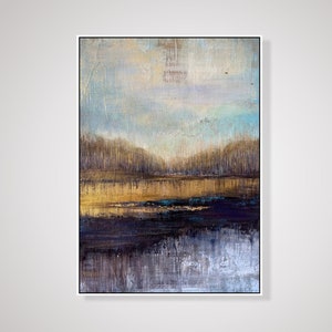 27.6x19.7 Abstract Landscape Paintings on Canvas. Neutral Aesthetic Decor Art, Handmade Textured Painting Wall Hanging Artwork Modern Decor image 1