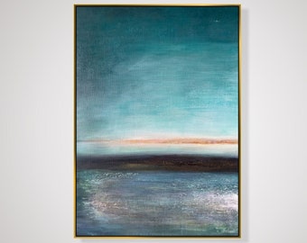 Abstract Ocean Painting Original Oceanscape Wall Art Canvas Landscape Fine Art Painting Blue Custom Painting Modern Art Acrylic 27.6x19.7"