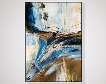 Abstract Colorful Paintings on Canvas, Original Hand Painted Artwork, Modern Oil Painting with Gold Leaf Art for Home Decor 27.6x19.7"