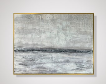 Abstract Expressionism Coastal Atmosphere Grey Colors Modern Abstraction Hand Painted Art, Therapy Office Decor Above Bed Art 19.7x23.6"