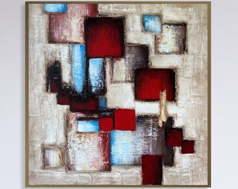 Dipinti astratti colorati blocchi geometrici su tela Espressionismo originale Teoria dei colori Arte Pittura strutturata Arredamento minimalista 28"x28"