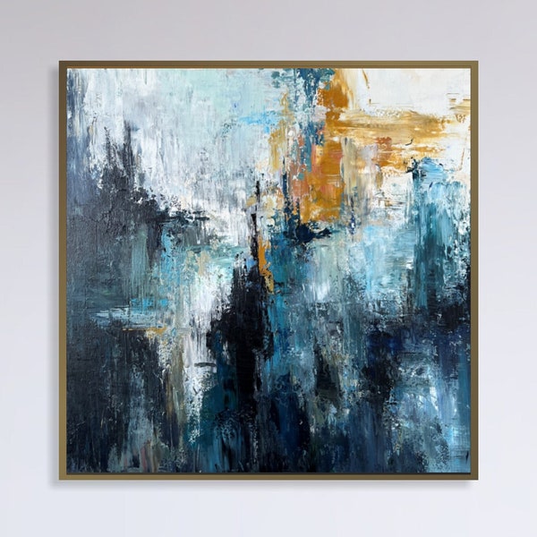 Canvas schilderijen abstract blauw handgeschilderde artwork Home decor minimalistische kunst frame schilderij Fine Art schilderij aangepaste schilderij 28 "x 28"