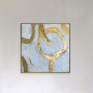 Abstract Beige schilderij op doek, originele gouden cirkels aangepaste olieverfschilderij, getextureerde bladgoud kunst, minimalistische Wall Decor 28 x 28 afbeelding 2