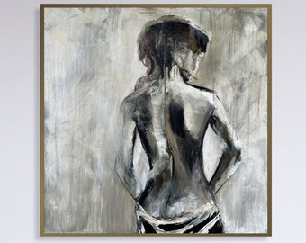 Dipinti astratti di donna su tela, opere d'arte figurative originali, pittura a olio moderna personalizzata femminile nuda, arte acrilica per la decorazione domestica 28"x28"