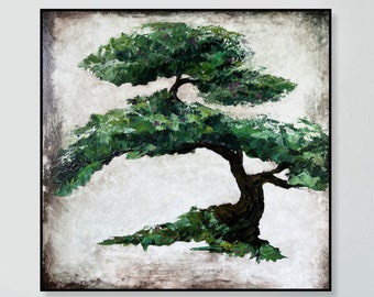 Original abstrakte Baum Gemälde auf Leinwand, moderne strukturierte handgemachte Malerei, zeitgenössische Boho-Stil Wandkunst für Wohnkultur 70x70 cm