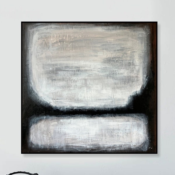 Mark Rothko Style Original Abstract Black And White Paintings On Canvas, Custom Oil Painting Urban Style Wall Art for Home Decor 28"x28"