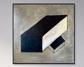 Abstracte bruine geometrische vormen schilderijen op canvas, moderne neutrale minimalistische kunst decor beste keuze voor thuis of op kantoor wanddecoratie 24"x24"