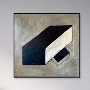 Abstracte bruine geometrische vormen schilderijen op canvas, moderne neutrale minimalistische kunst decor beste keuze voor thuis of op kantoor wanddecoratie 24x24 afbeelding 1