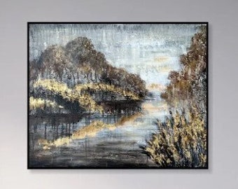 Origineel abstract landschap schilderij op doek, aangepaste olieverfschilderij Boho stijl kunst, natuur landschap muur hangende decor voor thuis 21,7x25,6"