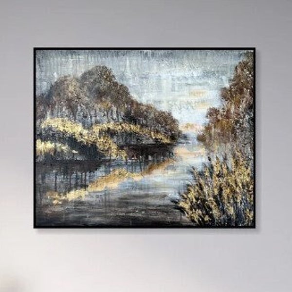 Original Abstract Landscape Painting On Canvas, Custom Oil Painting Boho Style Art, Nature Landscape Wall Hanging Decor for Home 21.7x25.6"