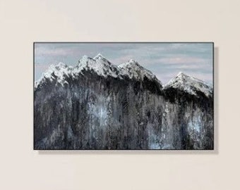 Bergtoppen natuurlijke landschap skyline schoonheid grijze bergketen natuur schoonheid canvas schilderij acryl aangepaste schilderij 17,7x29,5"