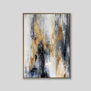 Abstract in Beige, Blue and Gold Colors, Original Gold Leaf Art Handmade Paintings on Canvas, Modern Wall Decor for Home 27.6x19.7 zdjęcie 1