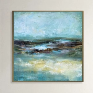 Abstract Blue Seascape Painting On Canvas, Original Scandi Chic Aesthetic Wall Art, Custom Oil Painting, Modern Textureed Wall Decor 28x28 image 1