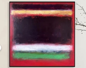 Mark Rothko Style Paintings On Canvas, Modern Urban Style Art, Custom Oil Painting In Red, Green and Black Colors for Wall Decor 28"x28"