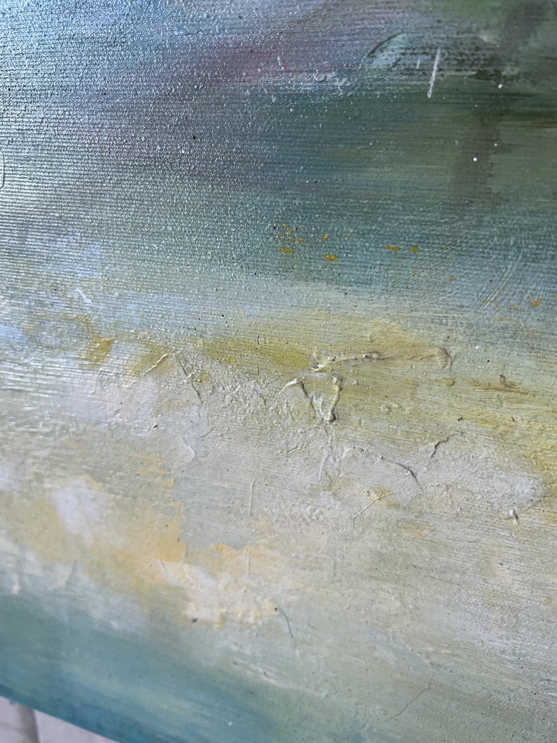 Pintura de paisaje marino azul abstracto sobre lienzo, arte de pared estético original Scandi Chic, pintura al óleo personalizada, decoración de pared con textura moderna 28 x 28 imagen 7