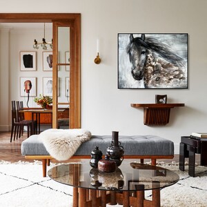 21.7x27.6 Abstract Horse Paintings on Canvas. Original Animal Painting Fabric, Neutral Farmhouse Artwork, best choice for Guest Room Decor image 3