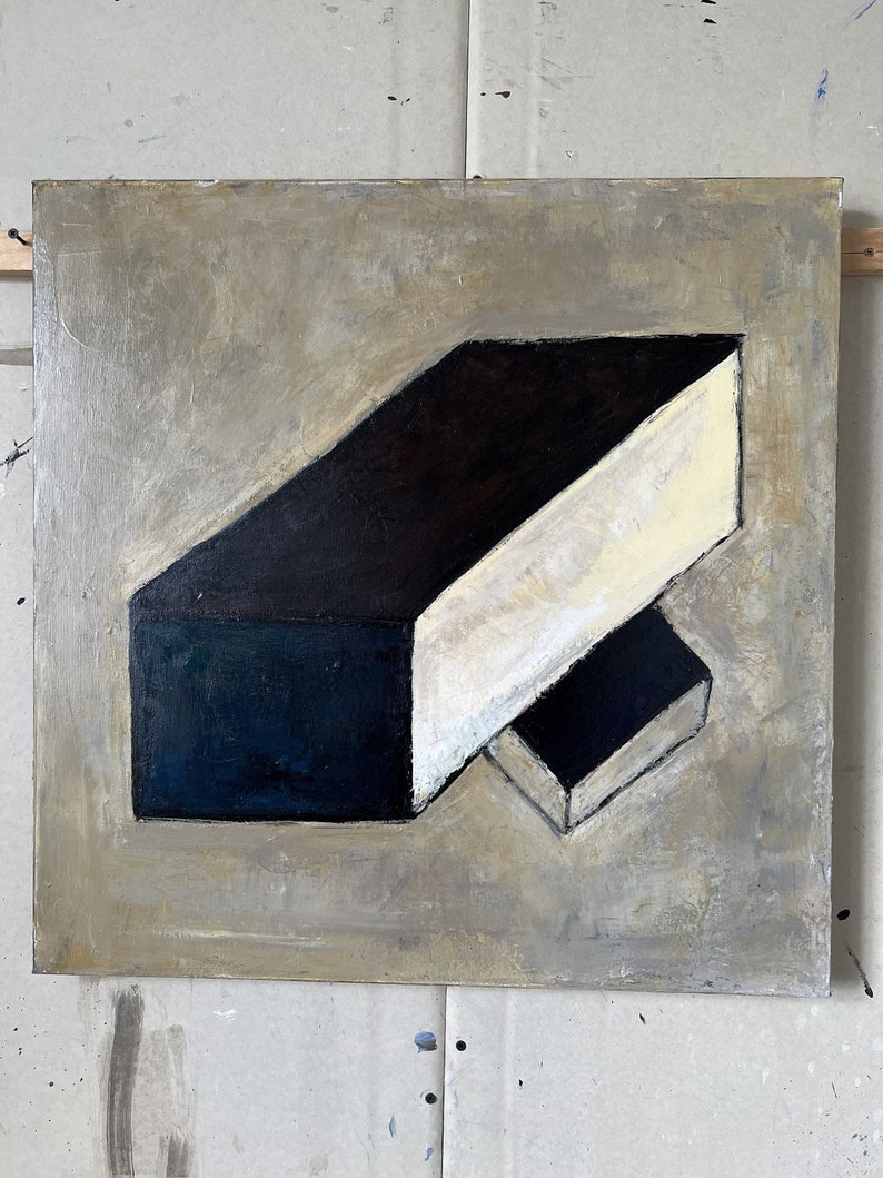 Abstracte bruine geometrische vormen schilderijen op canvas, moderne neutrale minimalistische kunst decor beste keuze voor thuis of op kantoor wanddecoratie 24x24 afbeelding 5