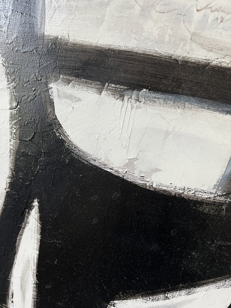 Abstrakte Schwarz-Weiß-Gemälde auf Leinwand, Franz Kline Stil Kundenspezifisches Ölgemälde, strukturierte minimalistische Wandbehang-Dekor für Zuhause 68 x 28 Bild 6
