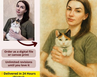 Custom Pet Portrait Watercolor Digital Painting from Photo Printable Gift Personalized Artwork Download