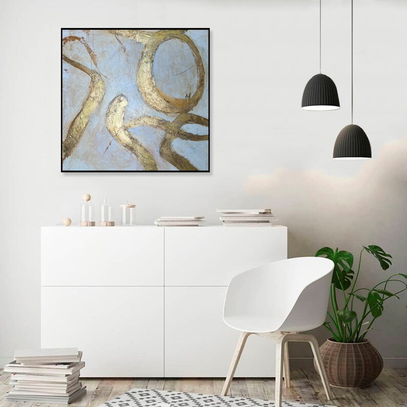 Abstract Beige And Gold Painting on Canvas, Original Gold Leaf Art, Custom Oil Painting, Textured Handmade Minimalist Art Wall Decor 28x28 image 3