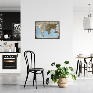 60x70 cm Abstrakte Gold Weltkarte Gemälde auf Leinwand, Handgemalte Karte der Welt, Original Ölgemälde Beste Wahl für Bürodekor Bild 3