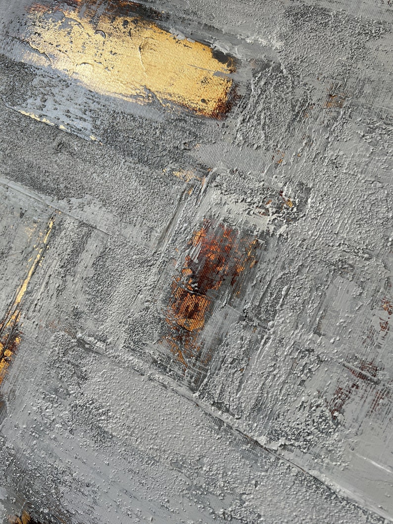27,6x19,7 Abstrakte graue Gemälde auf Leinwand, Original Blattgold Kunst, modernes handgemachtes Ölgemälde, Japandi Dekor Kunst für Indie Room Decor Bild 6