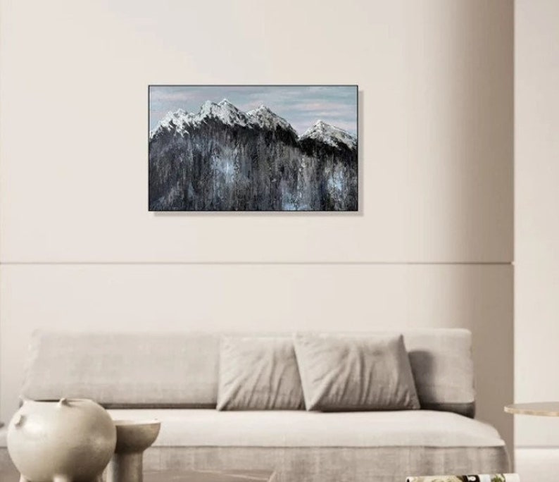 Cime di montagna Scenario naturale Skyline Bellezza Catena montuosa grigia Bellezza della natura Tela Pittura Pittura acrilica personalizzata 17,7x29,5 immagine 1