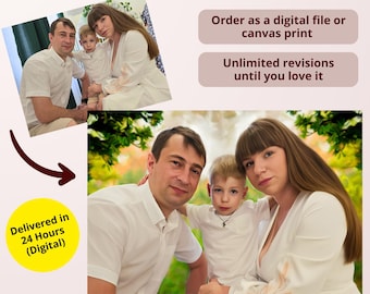 Custom Family Portrait From Photo Realistic Digital Painting Personalized Unique Gift for Family Celebrations Canvas or Digital File