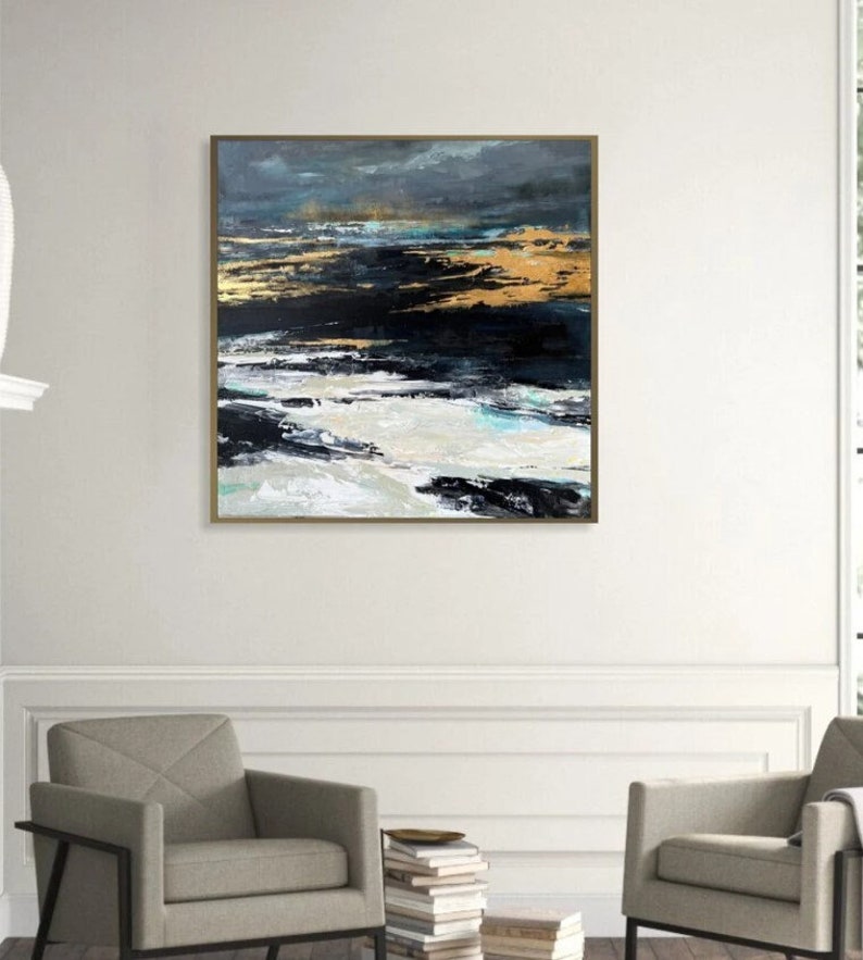 Pinturas de paisajes abstractos originales sobre lienzo, pintura al óleo personalizada con textura Scandic Chic Estética Arte para colgar en la pared para la decoración del hogar 28 x28 imagen 1