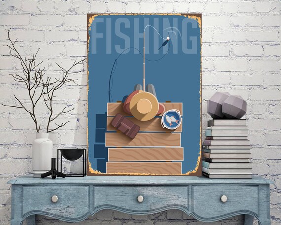 Fishing sign Fishing print Fishing metal art Fishing custom | Etsy