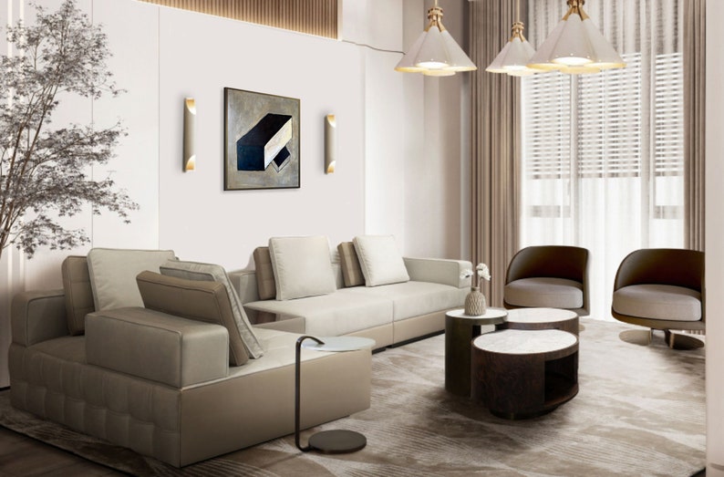 Abstrakte braune geometrische Formen Gemälde auf Leinwand, modernes neutrales minimalistisches Kunst-Dekor beste Wahl für Haus oder Büro-Wand-Dekor 61 x 61 cm Bild 4