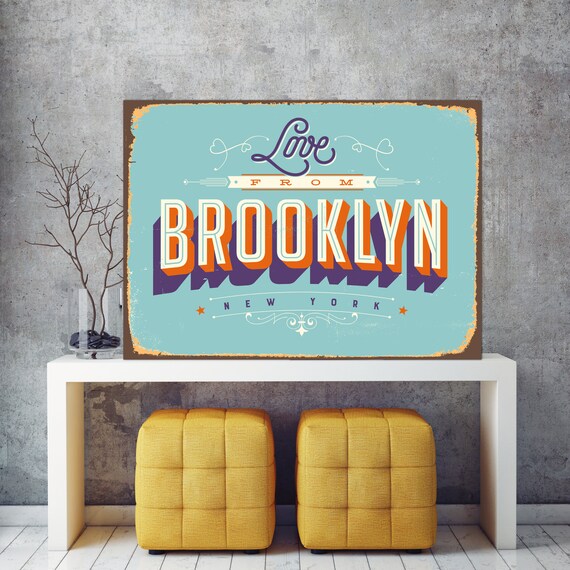 Brooklyn Metal Sign Brooklyn Print Sign Wall Decor Custom City Etsy