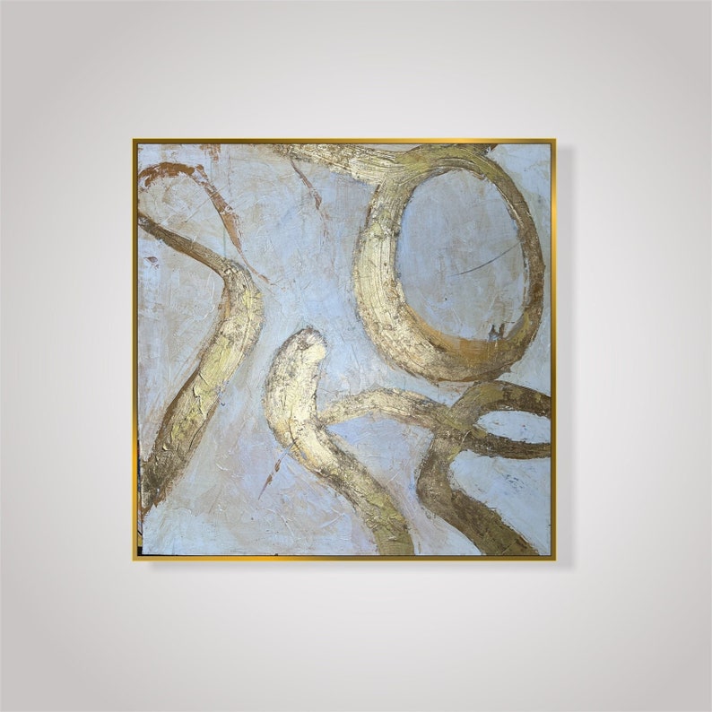 Abstract Beige And Gold Painting on Canvas, Original Gold Leaf Art, Custom Oil Painting, Textured Handmade Minimalist Art Wall Decor 28x28 image 1