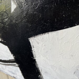 Abstrakte Schwarz-Weiß-Gemälde auf Leinwand, Franz Kline Stil Kundenspezifisches Ölgemälde, strukturierte minimalistische Wandbehang-Dekor für Zuhause 68 x 28 Bild 7