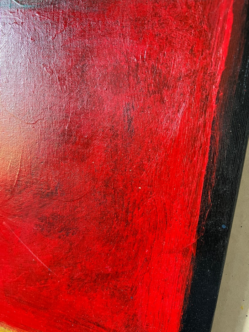 Peinture abstraite rouge et bleue de style Mark Rothko sur toile, oeuvre d'art Mark Rothko de style urbain moderne, oeuvre d'art murale texturée pour décoration d'intérieur 61 x 61 cm image 7