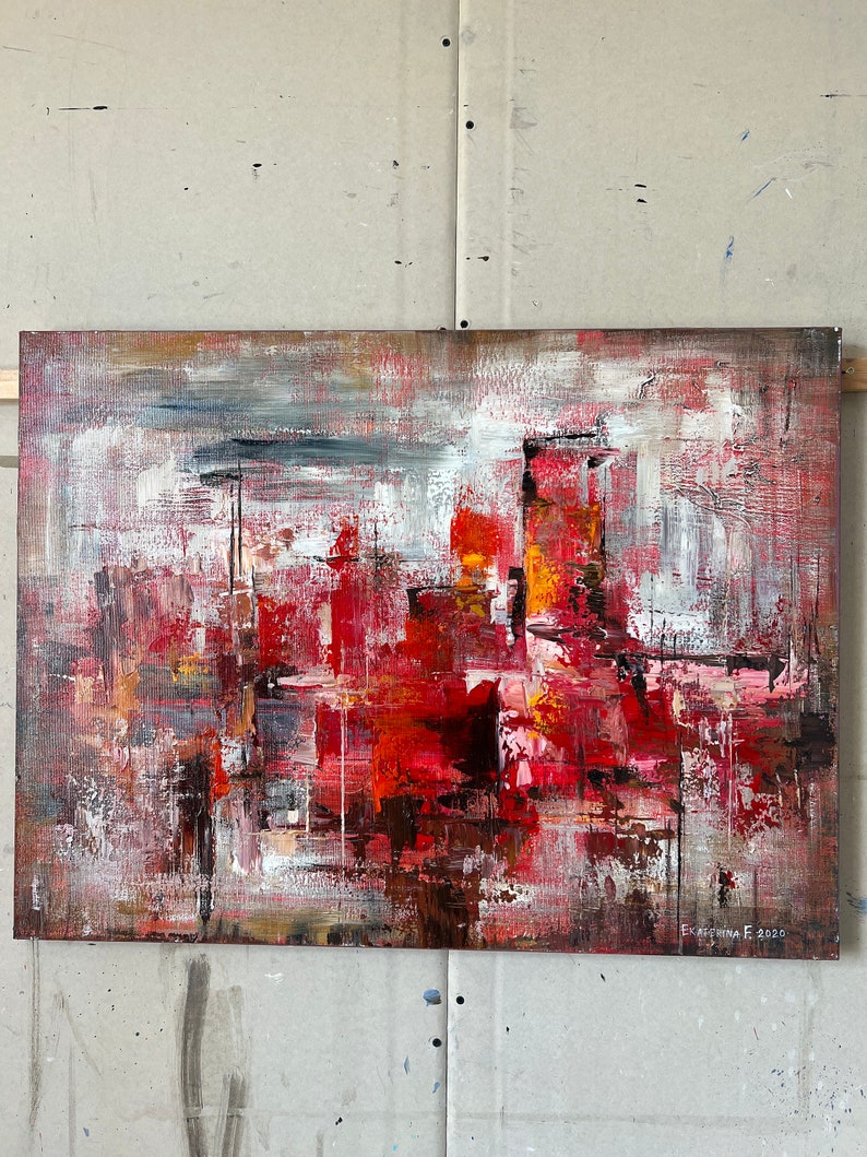 23.6x31.5 Abstract Red Paintings On Canvas, Modern Textured Painting, Original Handmade Art, Japandi Wall Hanging Decor for Home image 5