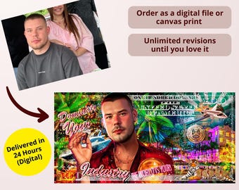 Boss Lifestyle Portrait from Photo Custom Money Art Digital Painting Motivational Gift for Him Printable Canvas or Digital Download
