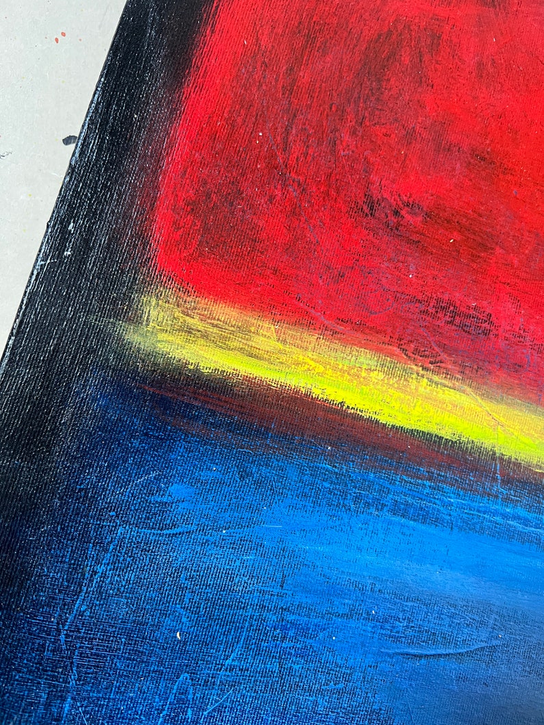 Peinture abstraite rouge et bleue de style Mark Rothko sur toile, oeuvre d'art Mark Rothko de style urbain moderne, oeuvre d'art murale texturée pour décoration d'intérieur 61 x 61 cm image 6